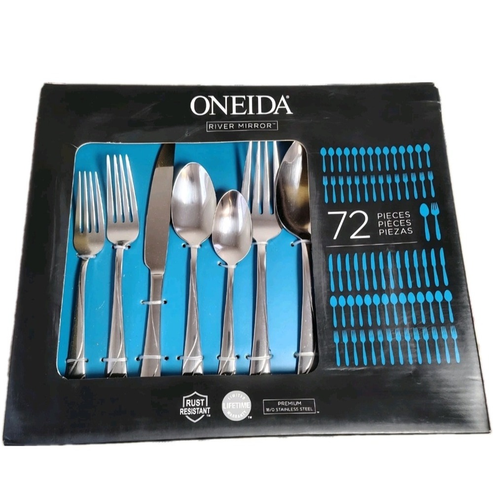 NIB Oneida River Mirror 72 Pc Stainless Flatware Set Service For 14 + 2 Pc